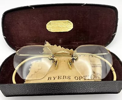 Antique BAUSCH & LOMB ORTHOGON Rimless GF Eyeglasses ORIGINAL CASE • $29.98