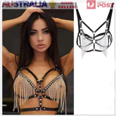Women Leather Harness Chest Bondage Chain Straps Garter Goth Leg Bottom Belt • $19.76