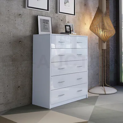 High Gloss 6 Chest Of Drawers Tallboy Dresser Table Storage Bedroom Cabinet WH • $249.95