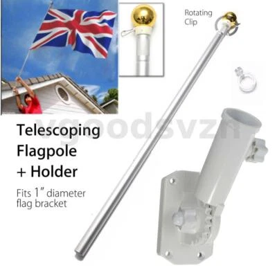 £6.59 • Buy 5FT Wall Mounted Mount Telescopic Flag Pole Top Gold Ball Aluminum Flagpol