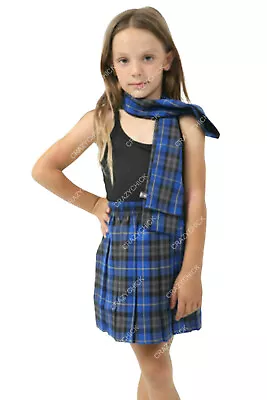 Girls Back To School Tartan Skirts Box Pleated Elastic Knee Length Skirt 5-12 • £8.45