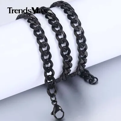 Men's Black Stainless Steel Cuban Necklace Curb Chain 3/5/7/9/11mm Wide Jewelry • $9.99