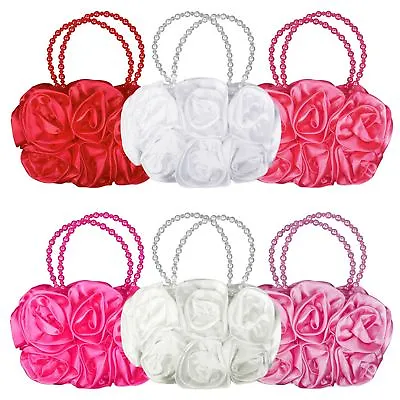 £9.98 • Buy Bridesmaid Or Flower Girls Satin Bag 3d Flower Dolly Handbag Wedding Communion 