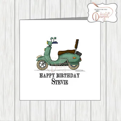 Scooter Birthday Card Green Vintage Sketch Vespa Lambretta Scooterist MOD • £3.25