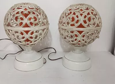 RARE MID CENTURY MODERN LAMP WITH ORANGE FILAGREE SHADE Pair Mcm  • $229