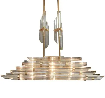 MURANO Chandelier Venini Crystal Glass Rod Pendant Brass Italian Boat Ship Form • $2475