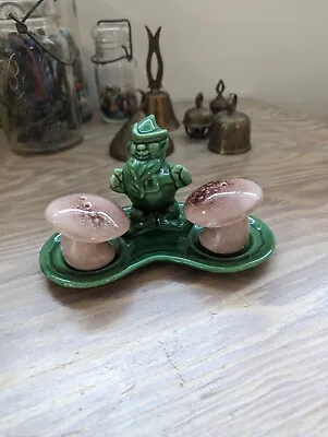 Vintage Arcadia Ceramics Salt And Pepper Set Elf With Mushrooms  • $14.99