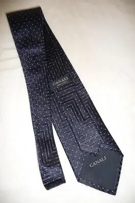 CANALI Silk Tie ~ $160 Navy Blue Micro Polka Dot Jacquard Woven ITALY • $39.95