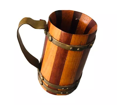 VINTAGE WOOD WOODEN TANKARD 2 Colour Wood Barrel Style Medieval Viking Look Prop • $61.02