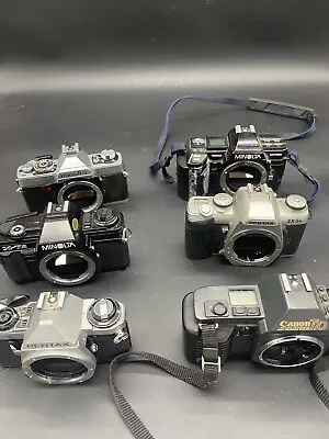 Lot Of 6 Minolta Canon Pentax Cameras AS IS! T70 ME Super X-7A ZX-5N 7000.. • $86