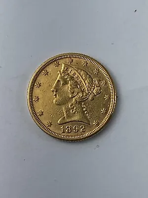 1892 $5 Five Dollar Liberty Head Gold Half Eagle • $625