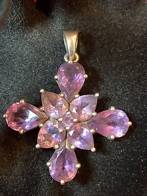 Vintage Silver And Amethyst Cross Pendant Made In India Tested On Presidium • $39.99