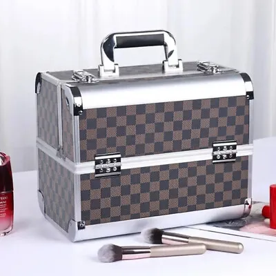 LUXURY DAMIER Large Makeup Trolley Case Mobile Beauty Vanity Hairdressing Case • £18.95