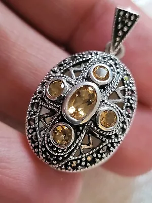 Vintage FAS 925 Sterling Silver MARCASITE CITRINE LOCKET PENDANT • $35