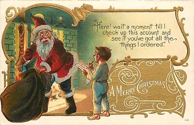 $11.99 • Buy Embossed Christmas Postcard 1112. Boy Checks To See If Santa Delivered All Goods