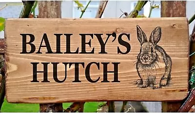 Personalised Rabbit Sign Plate - Rustic Wood Gate Hutch Run Plaque LG • £39.99