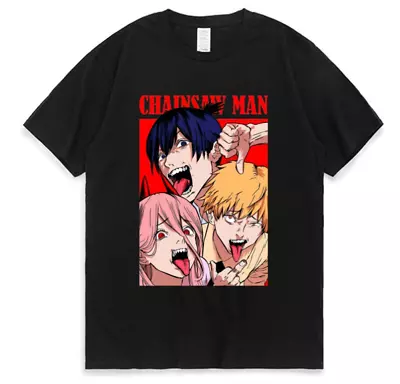 Chainsaw Man Print T-shirt Unisex Summer Cotton Short Sleeve Tee Oversized Tops • £16.79