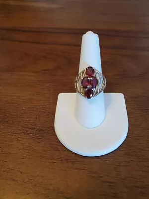 Vintage 10K Solid Yellow Gold Garnet Cocktail Ring  Size 8.75   4.7 Grams • $199
