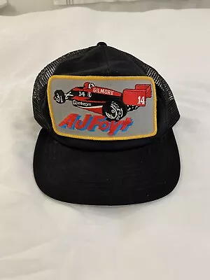 Vintage AJ Foyt Gilmore Indy Car Racing Men's Black Trucker Hat SnapBack • $25