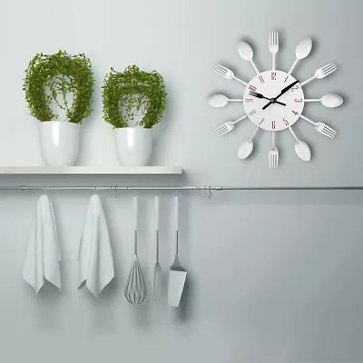Timelike 3D Removable Modern Creative Cutlery Kitchen Spoon Fork Wall Clock Wall • £9.99