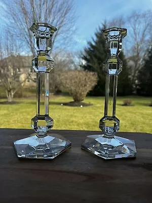 Pair Of Val St Lambert Gardenia Crystal Candle Holders 9.5” Tall • $71.98