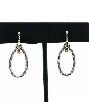 Judith Ripka Two Diamond 18K Gold Sterling Silver Oval Drop Earrings • $16.94