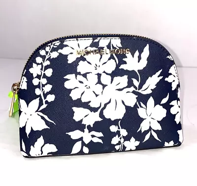 Michael Kors  Cosmetic Bag Zip Blue White Floral Leather Small  M8 • $59.99