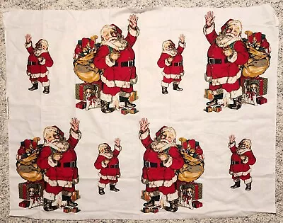 Vintage HALLMARK Cards Christmas Fabric~~Waving Santa Print~~Wamsutta  35 X45  • $14.95