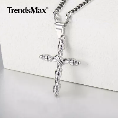 Mens Womens Solid Stainless Steel Christian Cross Pendant Necklace Chain Jewelry • $9.99