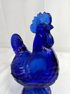 VTG Cobalt Blue Glass Handsome Standing Rooster Covered Dish • $67