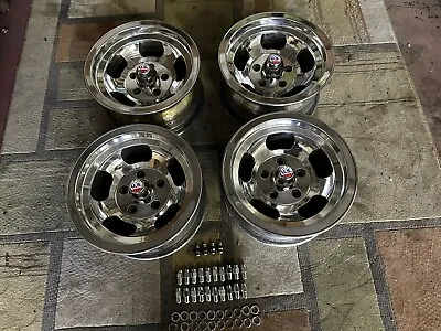 Vintage 14x7 Set (4) Polished Appliance Us  Indy Mags Style 4 3/4 Chevy Hotrod • $599