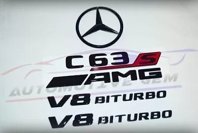 C63S COUPE AMG V8 BITURBO Rear Star Emblem Black Badge Combo Set Mercedes C205 • $39.99