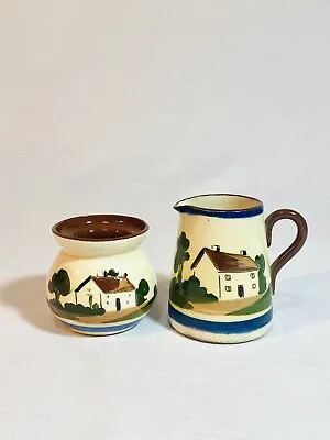 Motto Ware Torquay Devon Watcombe Dartmouth England Small Creamer & Sugar Dish • $11