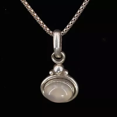 VTG Sterling Silver - INDIA Moonstone Cabochon Pendant 18  Necklace - 6g • $5.50