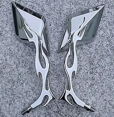 CHROME FLAME DIAMOND MIRRORS To Fit Honda Kawasaki & Suzuki 10mm Handlebar Mount • $19.95