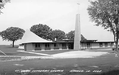 Nashua Iowa~Googie Modern Architecture~St John Lutheran Church RPPC 1950s • $7.50