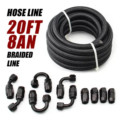 $62.99 • Buy PTFE 20FT 8AN Nylon Braided Fuel Line Kit Oil Gas Fuel Hose Fittings Adapters⭐