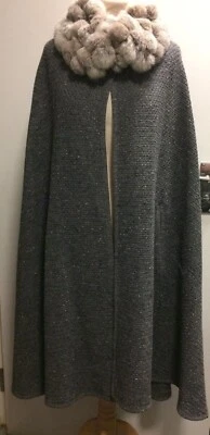 £39.99 • Buy Liola Italy Grey Wool Cape With Real Rabbit Fur Collar ~ One Size (8-16)