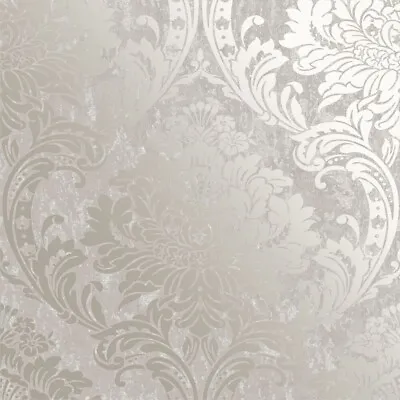 Superfresco Milan Damask Taupe + Silver Metallic Sheen Texture Wallpaper  106521 • £21.59