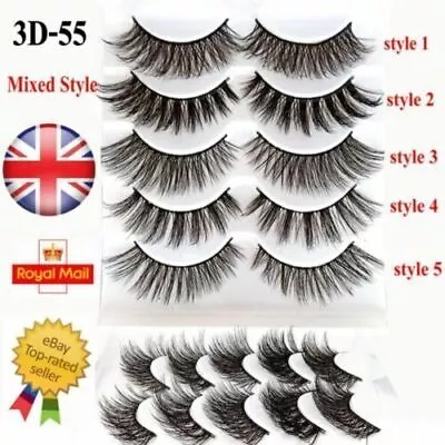 5 Pairs 3D Mink False Eyelashes Wispy Cross Long Thick Soft Fake Eye Lashes Set • £2.99