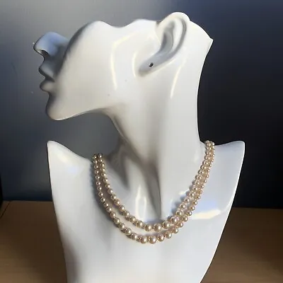 LOTUS VINTAGE Double  STRAND BEADED PEARL NECKLACE  / 925 Silver Fancy Clasp • £14.75