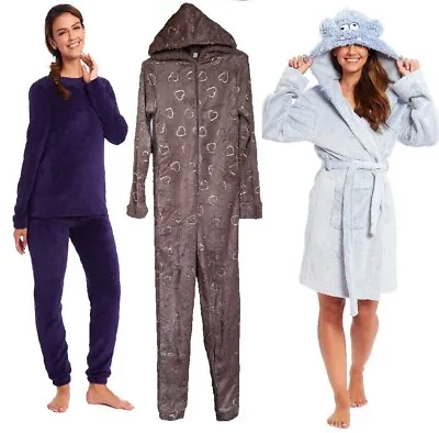 EX STORE Womens Thermal All In One Pyjama Soft Warm Fleece Nightwear Ladies • £9.99