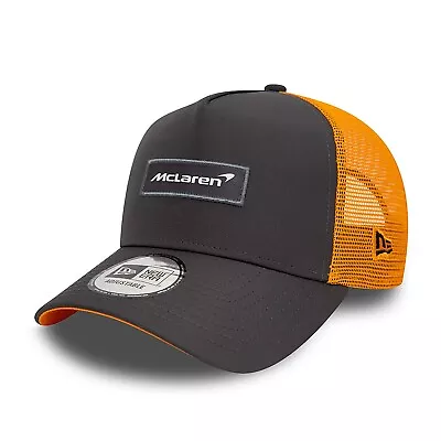 McLaren F1 New Era Patch Front Trucker Baseball Cap Hat Papaya Grey Adjustable • £36