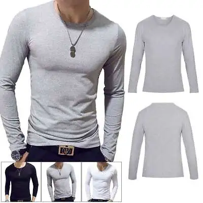 Men Casual Long Sleeve Basic T-shirt Slim Thermal Undershirt Muscle Top Milksilk • $10.91