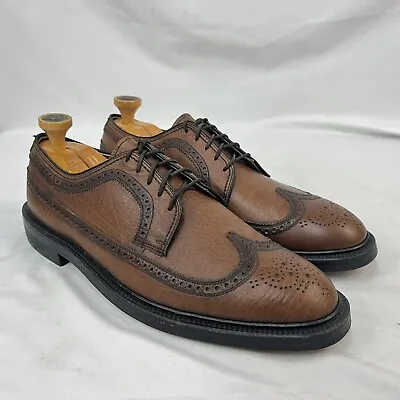 Vintage 60s Freeman Brown Scotch Grain Leather Longwing Brogue Size 11a V Cleat • $149.99