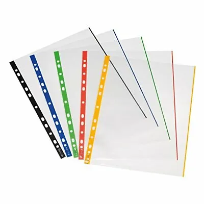 UK A4 Colored Border Punched Pocket 50 Pieces Size Name A4 Colour Name Multic U • £19.33