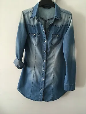 DOROTHY PERKINS Cotton Longer Length  Classic Denim Chambray Shirt Tunic Size 10 • £12.99