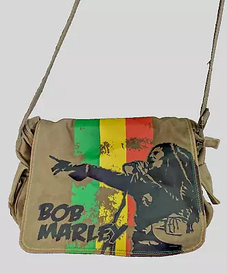 Bob Marley Reggae  Messenger Shoulder Crossbody Zipper Bag Khaki Canvas 18x12x8 • $42.99
