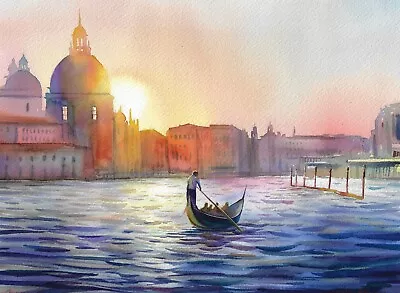 Original Painting 30 X 40 Cm 62DM Watercolor Grand Canal Venice Architecture • $10.02