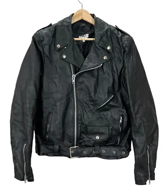 Vintage 90s All American Rider Black Leather Belted Motorcycle Jacket Fits 42-44 • $59.99
